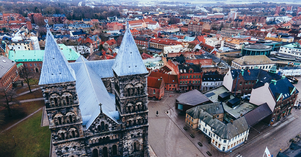 Bild på Lund från luften. Här kan du göra en ADHD-utredning.