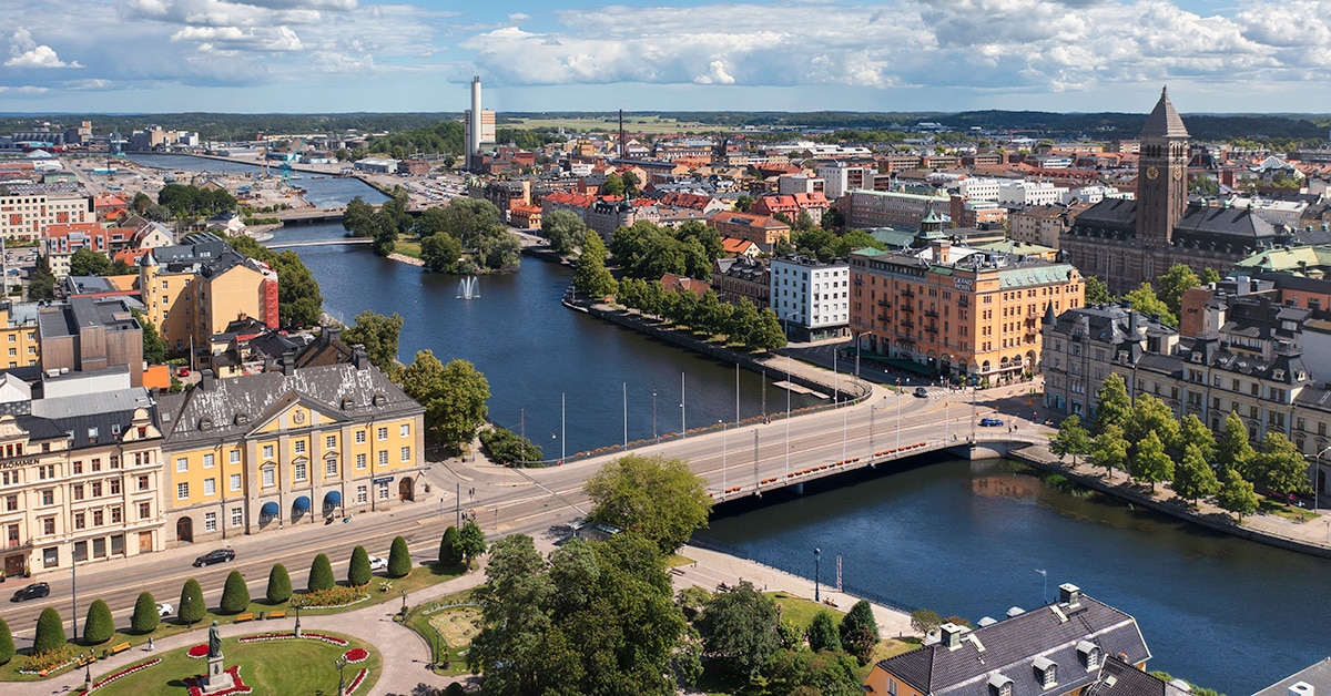 Bild på Norrköping från luften där du kan få en ADHD-utredning.