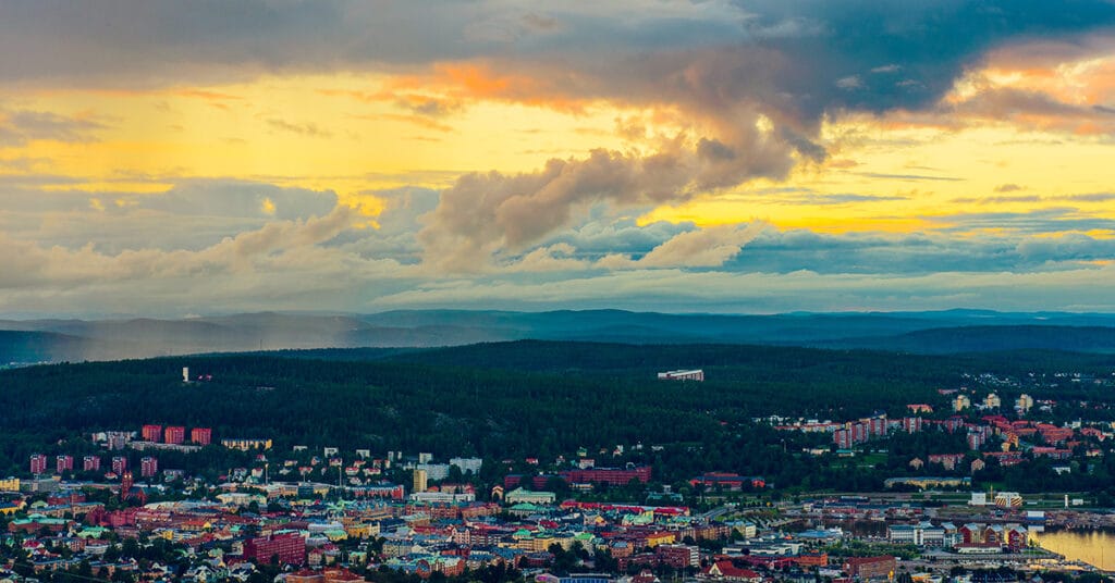 Bild på Sundsvall från luften. Här erbjuder vi ADHD-utredningar.