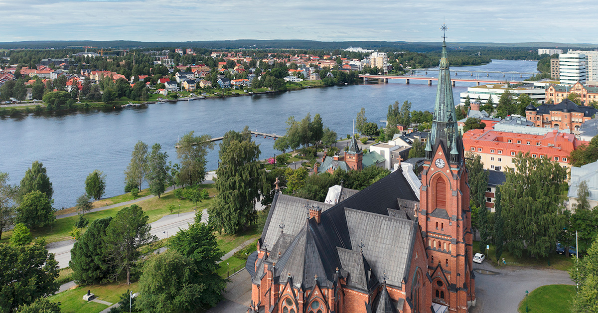 Bild på Umeå från luften. Här kan du få en ADHD-utredning.