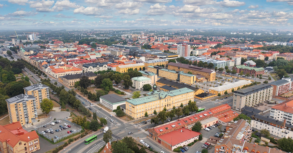 ADHD-utredning Kristianstad – flygvy över Kristianstad med bostadshus och gator