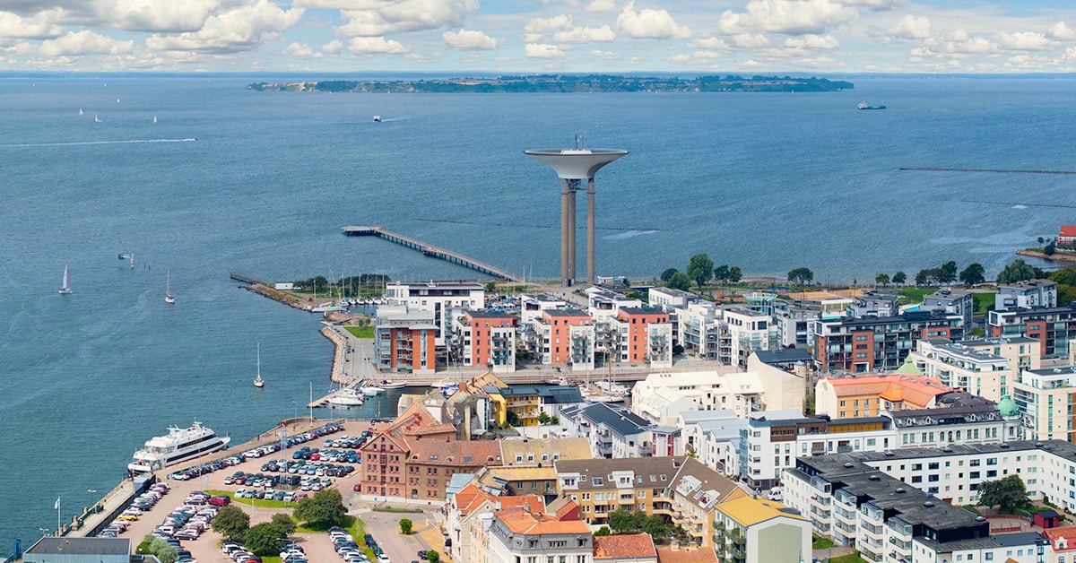 ADHD-utredning Landskrona – flygvy över Landskrona med hamn och kust
